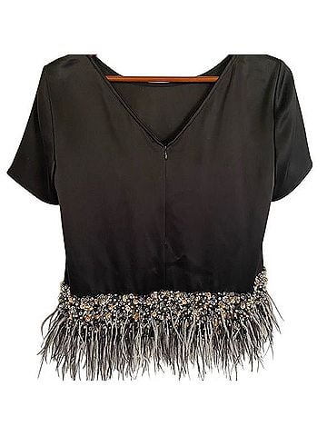 St. John Beaded Feather Satin Blouse Short Sleeve T-Shirt (view 2)