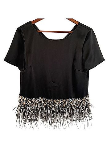 St. John Beaded Feather Satin Blouse Short Sleeve T-Shirt (view 1)