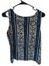 Real Clothes 100% Silk Aztec Or Tribal Print Black Blue White Sleeveless Blouse Size M - photo 2