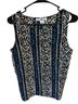 Real Clothes 100% Silk Aztec Or Tribal Print Black Blue White Sleeveless Blouse Size M - photo 1