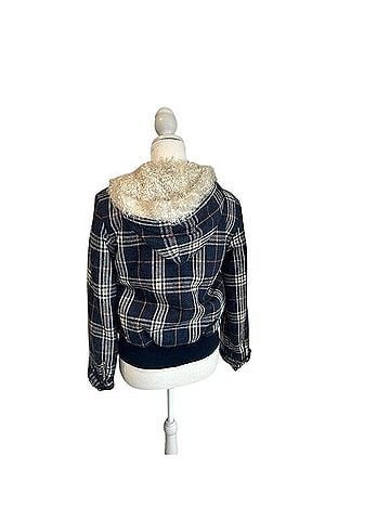 Juicy Couture Y2K Plaid Tweed Toggle Faux Fur Trim Hooded Wool Bomber Jacket Jacket (view 2)