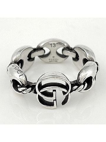 Gucci Gucci Marina Chain Ring with Double G Design, Sterling Silver 925, Silver, Women's (view 2)