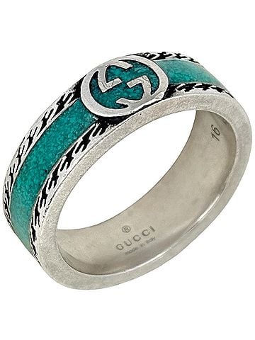 Gucci Gucci Interlocking G Ring, Sterling Silver 925, Silver, Blue, Women's (view 1)