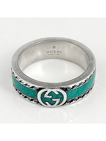 Gucci Gucci Interlocking G Ring, Sterling Silver 925, Silver, Blue, Women's (view 2)