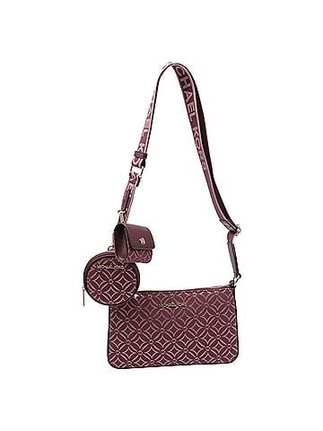 Michael Kors Michael Kors Small Jet Set Travel Logo Jacquard Crossbody Bag in Burgundy Canvas (view 1)