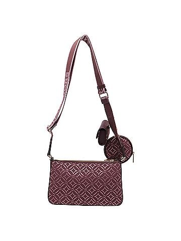 Michael Kors Michael Kors Small Jet Set Travel Logo Jacquard Crossbody Bag in Burgundy Canvas (view 2)