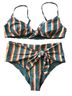 Rip Curl Stripes Teal Yellow Orange Two Piece Swimsuit Size L - photo 1