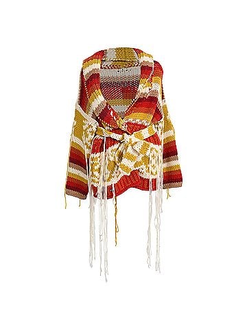 Alanui Alanui Striped Fringed Wrap Cardigan in Multicolor Wool (view 1)