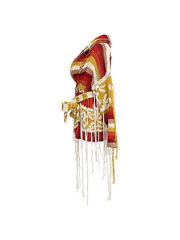 Alanui Alanui Striped Fringed Wrap Cardigan in Multicolor Wool (view 2)