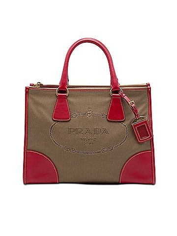 Prada Saffiano Trimmed Canvas Canapa Logo Double Zip Satchel (view 1)