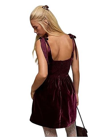 American Eagle Outfitters AE Self Tie Strap Velvet Mini Cocktail Dress (view 2)