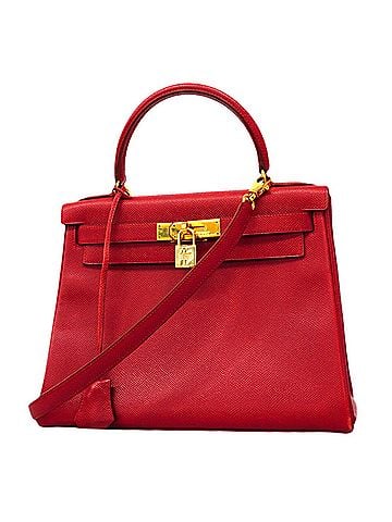 Hermès Hermes Kelly 28 handbag, Courchevel leather, Rouge Vif, ?A stamp, 2-way bag for women. (view 1)