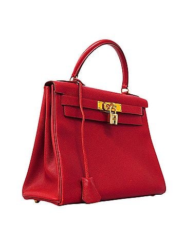Hermès Hermes Kelly 28 handbag, Courchevel leather, Rouge Vif, ?A stamp, 2-way bag for women. (view 2)