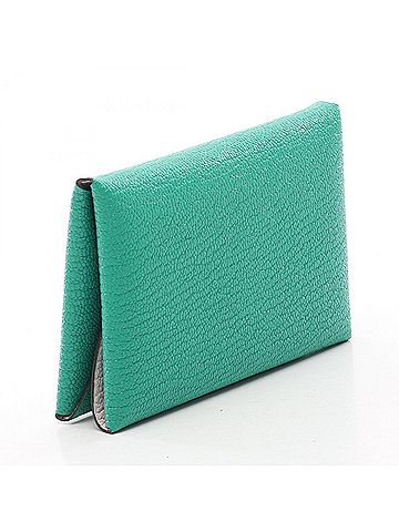 Hermès Hermes Calvi Duo Wallet - Coin Purse Leather Chevre Women's Green/Pink (view 2)