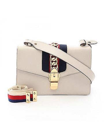 Gucci Gucci Sylvie Small Web Line 2-Way Shoulder Bag/Handbag, Leather, Women's, White, Navy, Red, 421882 (view 1)
