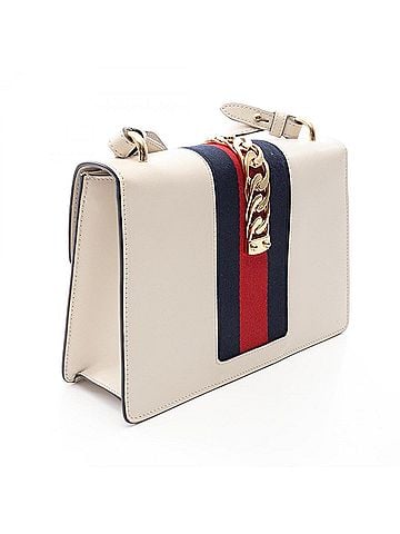 Gucci Gucci Sylvie Small Web Line 2-Way Shoulder Bag/Handbag, Leather, Women's, White, Navy, Red, 421882 (view 2)