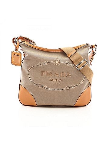 Prada Prada LOGO JACQUARD Shoulder Bag/Handbag, Canvas and Leather, Women's, Beige (view 1)