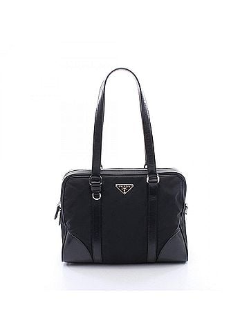 Prada Prada Triangle Logo Tote Bag Handbag Nylon Leather Women's Black (view 1)