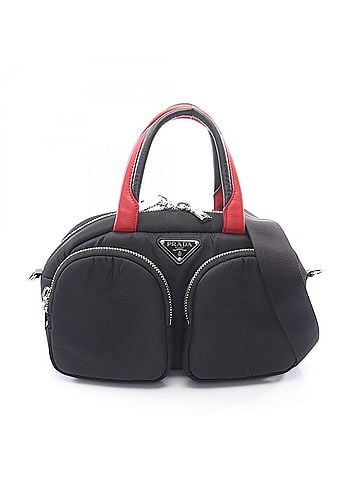 Prada Prada Triangle Logo 2-Way Handbag, Nylon Leather, Women's, Black/Red (view 1)