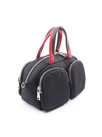 Prada Prada Triangle Logo 2-Way Handbag, Nylon Leather, Women's, Black/Red (view 2)