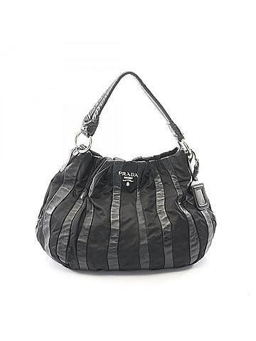 Prada Prada striped handbag, nylon and leather, women's, black. (view 1)