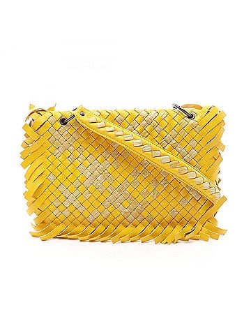 Bottega Veneta Bottega Veneta Fringe Intrecciato Shoulder Bag/Handbag, Leather, Women's, Yellow/Beige (view 1)