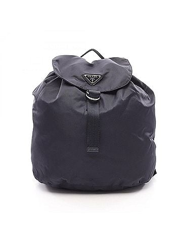 Prada Prada PRADA Triangle Plate Drawstring Backpack Rucksack Handbag Nylon Leather Women's Navy (view 1)