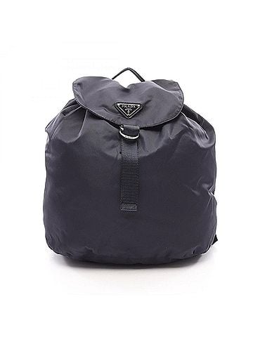 Prada Prada PRADA Triangle Plate Drawstring Backpack Rucksack Handbag Nylon Leather Women's Navy (view 1)