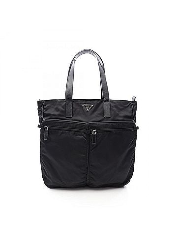 Prada Prada PRADA Triangle Plate Tote Bag Handbag Nylon Saffiano Leather Men's Black (view 1)