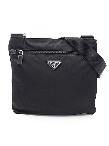 Prada Prada PRADA Triangle Plate Shoulder Bag Handbag Nylon Saffiano Leather Women's Black (view 1)