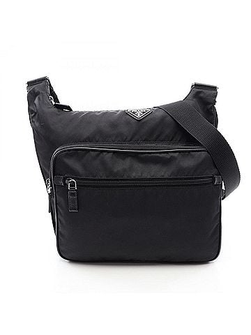 Prada Prada PRADA Triangle Plate Shoulder Bag Handbag Nylon Saffiano Leather Women's Black (view 1)