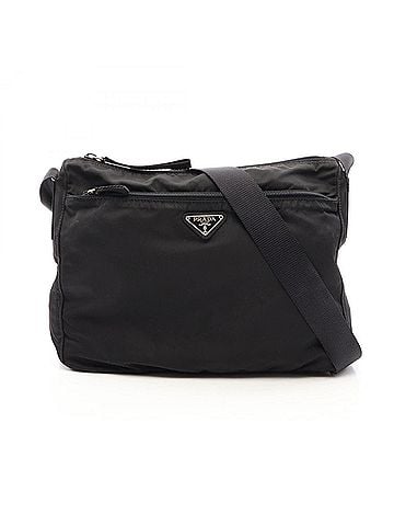 Prada Prada PRADA Triangle Plate Shoulder Bag Handbag Nylon Leather Men's Women's Black (view 1)