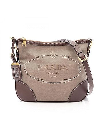 Prada Prada logo jacquard shoulder bag/handbag, canvas and leather, women's, beige/brown. (view 1)