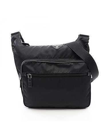 Prada Prada PRADA Triangle Plate Shoulder Bag Handbag Nylon Saffiano Leather Women's Black (view 1)