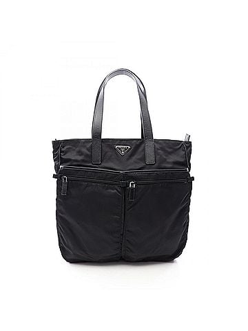 Prada Prada PRADA Triangle Plate Tote Bag Handbag Nylon Saffiano Leather Men's Black (view 1)