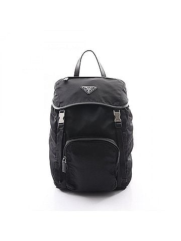 Prada Prada Triangle Logo Backpack/Handbag, Nylon &amp; Saffiano Leather, Men's Women's, Black (view 1)