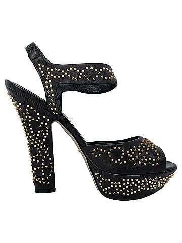 Sergio Rossi Sergio Rossi Studded Platform Ankle Strap Sandals in Black Leather (view 1)