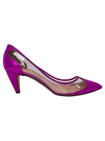 Rupert Sanderson Rupert Sanderson 60mm Mesh-Detail Pointed-Toe Pumps in Pink Patent Leather (view 1)