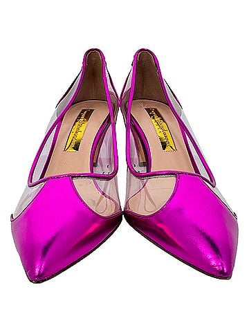 Rupert Sanderson Rupert Sanderson 60mm Mesh-Detail Pointed-Toe Pumps in Pink Patent Leather (view 2)