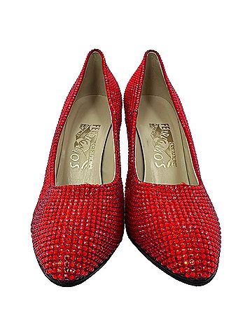 Salvatore Ferragamo Ferragamo Red (1960) Crystal Embellished Pumps in Red Satin (view 2)