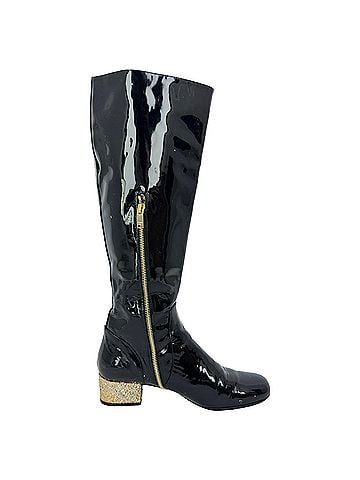 Saint Laurent Saint Laurent Glitter Heel Knee High Boots in Black Patent Leather (view 1)