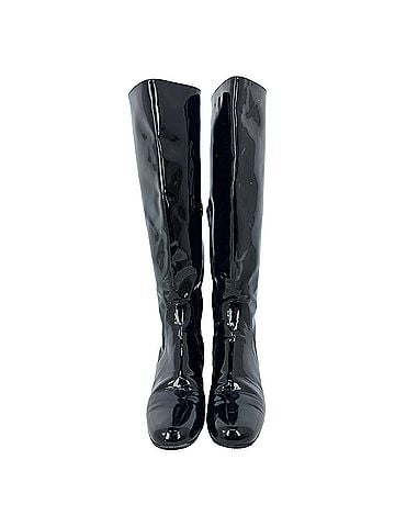 Saint Laurent Saint Laurent Glitter Heel Knee High Boots in Black Patent Leather (view 2)