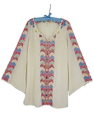 Free People 2014 Embroidered Crochet Trim Bell Sleeve Mini Dress | Boho Festival Tumblr Indie Retro Cottagecore Cocktail Dress (view 1)