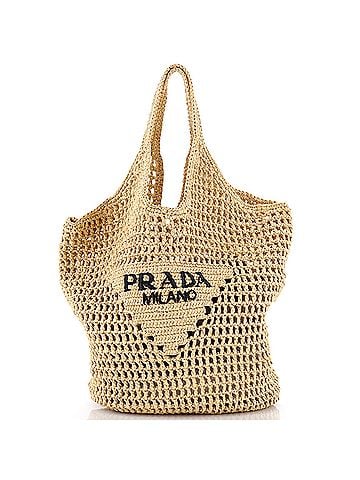 Prada Triangle Logo Bucket Tote Raffia Small (view 1)