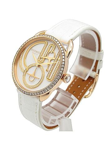 Hermès Hermes Arceau Grande Turarara Bride et Maure Watch, 18K Pink Gold (PG), Diamond, Leather Strap, Women's, White (AR12.671) (view 2)