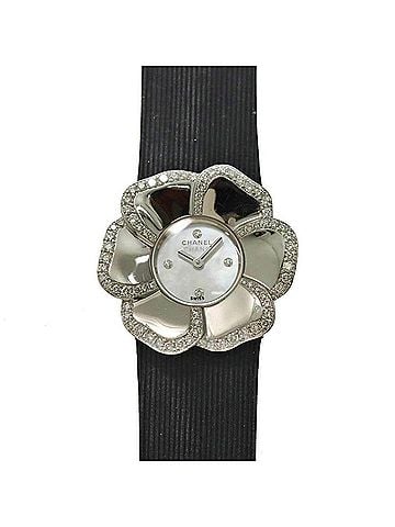 Chanel Chanel Camellia H1187 Diamond Bezel Women's Watch 4P White Shell 18KWG Gold Quartz (view 1)