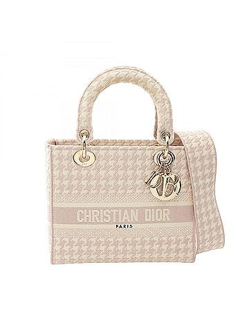 Christian Dior Christian Dior Dior LADY D-LITE Medium Houndstooth 2-Way Handbag, Canvas, Women's, Pink/Ivory, M0565OZAF (view 1)