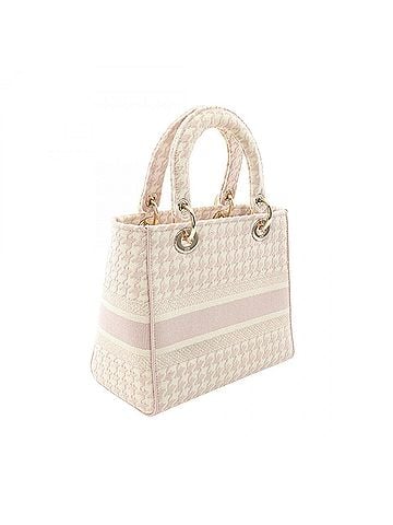 Christian Dior Christian Dior Dior LADY D-LITE Medium Houndstooth 2-Way Handbag, Canvas, Women's, Pink/Ivory, M0565OZAF (view 2)