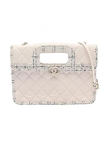 Chanel Chanel Matelassé 2-Way Shoulder Bag/Handbag, Calfskin Leather, Fabric, Women's, White/Black (view 1)