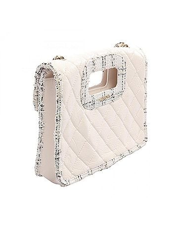 Chanel Chanel Matelassé 2-Way Shoulder Bag/Handbag, Calfskin Leather, Fabric, Women's, White/Black (view 2)